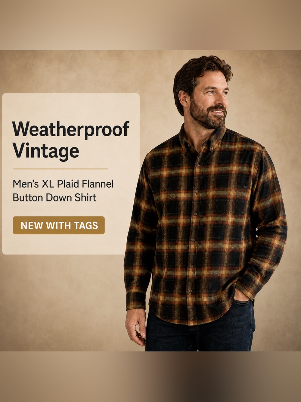 Weatherproof Vintage Men's XL Plaid Flannel Button Down Shirt New With Tags